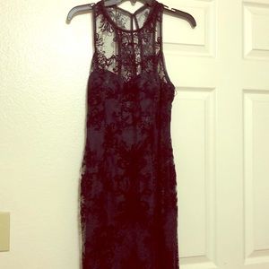 Crushed blue velvet halter dress